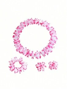 4pcs/Set Hawaiian Flower Lei Hula Necklace Garland Headband Wristbands Wedding Decorations Beach Tropical Party Supplies - One Size - View 13