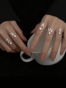 1pc 26 Alphabet Open Ring For Women S925 Sterling Silver Unique Design Letter Ring Fine Jewelry For Girls Daily Date Decor For Promise Gift