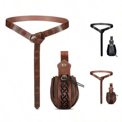 1 pieza/2 piezas Cinturón de cuero PU con relieve retro - Cinturón de cintura vintage con anilla en O, excelente para disfraces medievales, vikingos y eventos del Renacimiento, otoño-invierno, accesorios adecuados para adolescentes, jóvenes, hombres, uso casual, al aire libre, deportivo, vacaciones, regalos de graduación, cumpleaños, uso diario