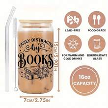 1 conjunto, Copo de vidro com tampa e canudo de 16 oz, Presentes para amantes de livros - Marcadores de livro para clube de leitura, presentes para bibliotecários, presentes para amigos, mulheres, leitores, professores, amantes de livros - Multicolorido - Visão 6
