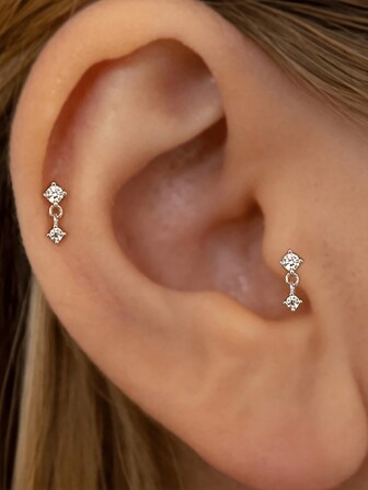 EleRunis 1 Stück 925 Sterling Silber zierliche Krappenfassung Stud 18 Karat vergoldetem Knorpel Helix Tragus Piercing hypoallergen Ohrring Schmuck Geschenk für Frauen Mädchen täglichen Tragen Hochzeit Party Engagement