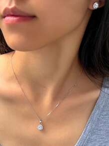 1 Set Gorgeous 5A Round Cubic Zirconia 925 Sterling Silver Engagement Bridal Wedding Party Flower Pendant Necklace And Earrings Jewelry Set For Women Valentines - White - View 7