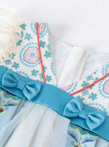 mini bala Đầm bé gái dễ thương tay áo bay lưới vành tai  Hanfu - Màu xanh lam - Xem 6