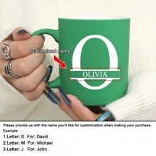 1 件 11 盎司个性化定制字母绿色牛奶杯咖啡杯，陶瓷牛奶杯咖啡杯，节日礼物，家庭，同事，领导，妻子，姐妹，有趣的礼物，独特的情人节礼物，母亲节礼物，父亲节礼物 - 綠色 - 查看 24