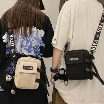 Multi-Functional Square Shape Shoulder Bag For Students, Mini Men's Bag With Letter Graphics And Bag Charm, Suitable, College, Sports, Commuting Nylon Essentials Portable Bag Winter Thanksgiving Bag Tote Bag Bum Bag Rider Bag Hobo Bag Hip Bag Holiday Essentials Camping Sling Bag Summer Back To School Bag Pack Cross Body Bag Spring School Supplies Purse Mini Bag Small Bag College Bag Sling Bag Side Bags For Men New Life Items For Students Men Essentials Small Bag For Men Body Bag For Men
