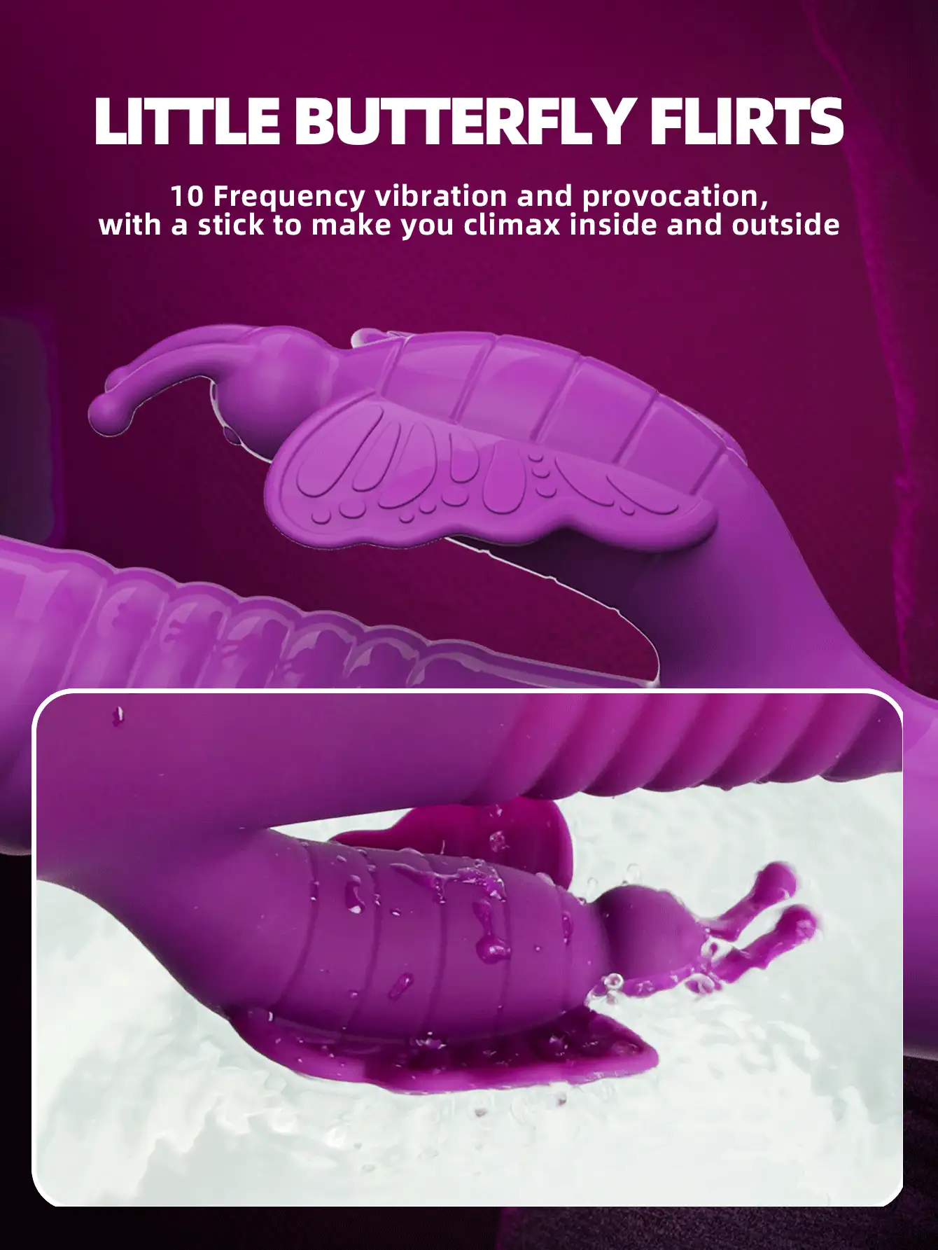Vibrador con diseño de mariposa, estimulador clitórico con función de embestida. Producto sexual para estimulación clitórica. Masajeador telescópico para masaje vaginal. Vibrador sexy para el punto G femenino, con 10 modos de vibración. Producto sexual para orgasmos.