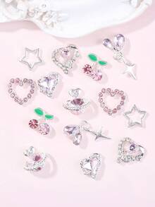 35 món đồ trang trí nghệ thuật móng tay bằng Chrome hỗn hợp màu hồng và trắng Y2k với kim cương giả, bao gồm ngôi sao 3D, quả anh đào, trái tim, ngôi sao với kim cương giả, hành tinh đính đá quý, trang sức móng tay sáng bóng, phụ kiện trang trí móng tay bằng acrylic DIY Nail Charms Đồ dùng làm móng tay - Hồng - Xem 3