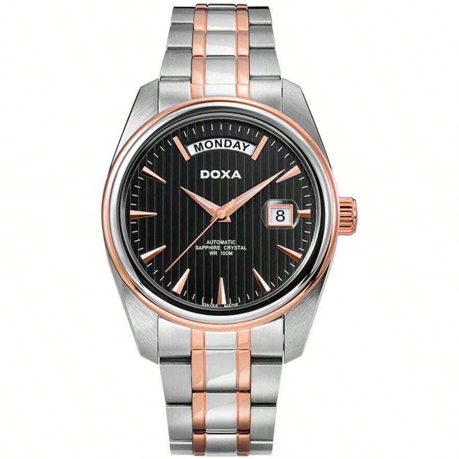 DOXA Đồng hồ cơ tự động nam, kiểu dáng công sở và thời trang, hiển thị hai ngày, nhập khẩu từ Thụy Sĩ, dòng Executive Series D122RBK - màu đen - Xem 1