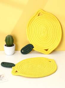 1pc/2pcs/4pcs New Handmade Crochet Lemon Placemat, Kitchen Decor Home Decoration, Fruit Shape Heat Insulation Pads, Rope Mat For Placemat, Pot Holder, Coasters, Suitable For Outdoor, Dining, Kitchen, Home, Wedding, Party, Gift - Yellow - View 11
