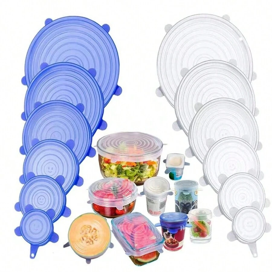 Bộ 6 nắp silicon co giãn cho nhà bếp, nắp bảo quản thực phẩm cho bát, nắp giữ tươi chống bụi, nắp giữ tươi kín cho tủ lạnh và lò vi sóng - Nhiều màu - Xem 1