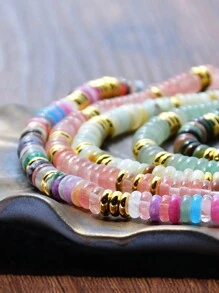 Collar de piedras naturales con cuentas de estilo bohemio en color dopamina, cadena de clavícula dulce y elegante para mujeres, adecuado para vacaciones de primavera/verano y uso diario