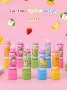 1 Set Cartoon Lipstick Shaped Fruit Erasers For Children, Creative Stationery, Realistic Lipstick Erasers,Back To School