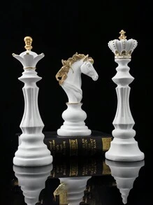 黑色鋁製國際象棋雕塑，包含騎士、皇后和國王三件套 - 彩色 - 查看 11