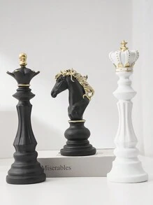 黑色鋁製國際象棋雕塑，包含騎士、皇后和國王三件套 - 彩色 - 查看 5