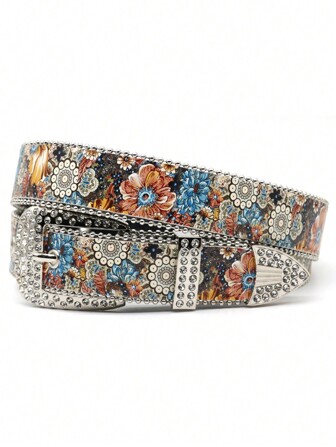 GGSIMON Bohemian Printed Rhinestone Waist Belt, Vintage Designer Handmade Belt With Rhinestone Buckle Y2K Style, Punk Rock Accessory For Waist Halloween Summer, School Casual, Business, Boyfriend Husband Father Dad Men Gift, Daily Wear, Fashion, Teen, Outdoor, Vacation, Athletic, Travel, Street, Boho, Vintage Fall, Autumn, Halloween Autumn-Winter Accessories,Suitable For Teens, Youth,Men,Casual, Outdoor, Athletic, Vacation, Graduation Gifts, Birthday, Daily Wear