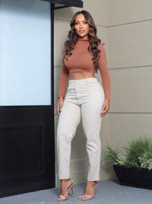 Women Jeans - 米色 - 查看 3