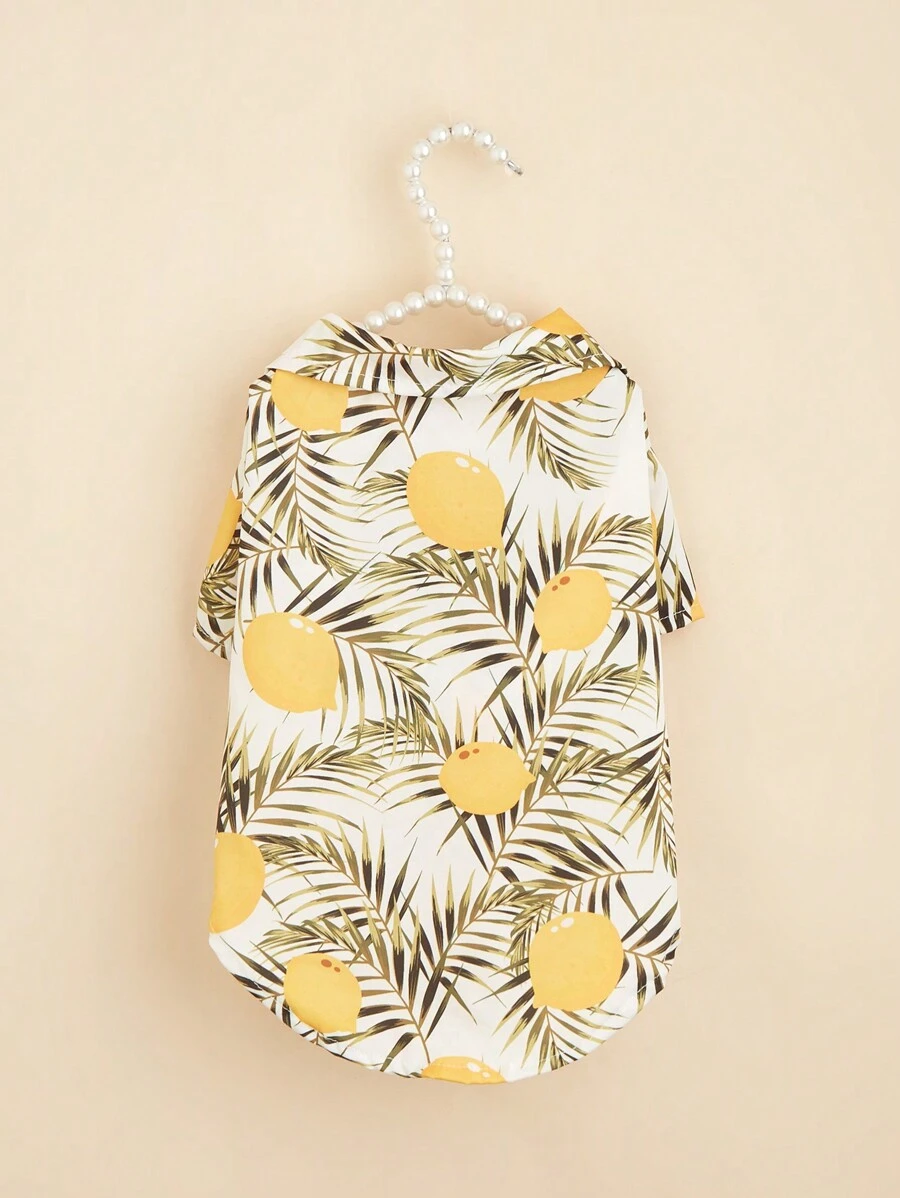 1pc Palm Leaf Pattern Pet Shirt, Beach Vacation Style, Polyester Pet Clothes For Cats & Dogs - Multicolor - View 1