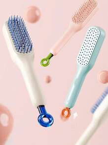 Hair Brush Self-Cleaning, Self-Cleaning Anti-Static Detangling Massage Comb, One-Pull Clean Scalable Rotate Lifting Self Cleaning Hairbrush Hair Styling Tools - Multicolor - View 4