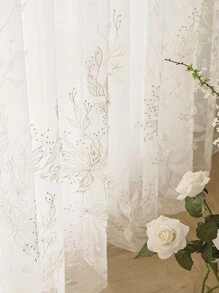 1 件现代简约刺绣装饰隔热窗帘 - 白色 - 查看 4