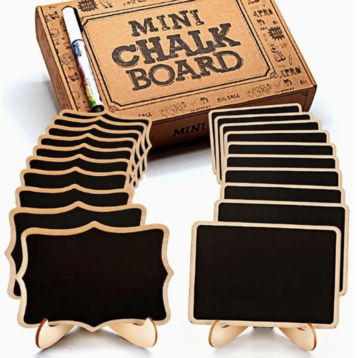 Set De 20 Mini Pizarras Con 2 Rotuladores Y Paño - Tamaño 10x7.5 Cm, Ideales Para Carteles De Precios, Buffet Y Eventos