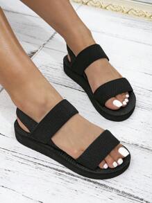 Fashionable Elegant Minimalist Style Women's Classic Thick-Soled Lightweight Sandals For Spring/Summer, With Anti-Slip Design, Black - Black - View 4