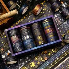 1入組20捲/盒，星夜主題和Vintage金銀箔 Washi Tape，夢幻星球宇宙DIY裝飾貼紙 Washi Tape，手冊、剪貼簿貼紙、創意遮蔽膠帶的必備用品，適用於辦公室、學校、繪畫、學生、標記筆、文具用品，男孩、女孩、學校用品 - 彩色 - 查看 2