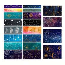 1入組20捲/盒，星夜主題和Vintage金銀箔 Washi Tape，夢幻星球宇宙DIY裝飾貼紙 Washi Tape，手冊、剪貼簿貼紙、創意遮蔽膠帶的必備用品，適用於辦公室、學校、繪畫、學生、標記筆、文具用品，男孩、女孩、學校用品 - 彩色 - 查看 3