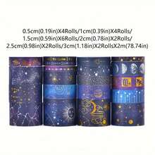 1入組20捲/盒，星夜主題和Vintage金銀箔 Washi Tape，夢幻星球宇宙DIY裝飾貼紙 Washi Tape，手冊、剪貼簿貼紙、創意遮蔽膠帶的必備用品，適用於辦公室、學校、繪畫、學生、標記筆、文具用品，男孩、女孩、學校用品 - 彩色 - 查看 5