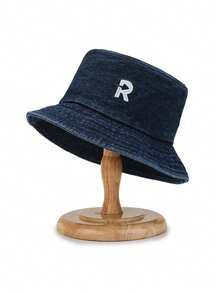 1 Máy Tính Giặt Denim Vintage Chữ & Thêu Trái Tim Nón, Mùa Xuân/Hè Ngoài Trời Thời Trang Mũ Đội - Mũ của ngư dân - Xem 12