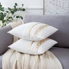 1 Stück / 2 Stück Kissen-Bezug aus Samt und Kunstleder mit Pailletten Stickerei in Streifendesign (Kissenfüllung nicht enthalten), quadratischer dekorativer Kissenbezug, Feiertags-Heimdekoration, weicher und bequemer Stoff, modern für Sofa, Zuhause, Schlafzimmer, Studentenwohnung - Weiss - Übersicht 4