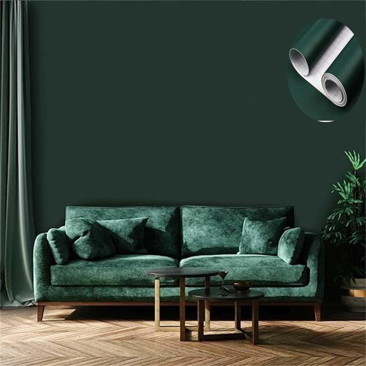 ucdfi 1入組啞面磨砂壁紙，PVC可拆式貼紙，乙烯基自粘紙，適用於家庭檯面客廳裝飾壁紙，尺寸：15.74英寸x 196.85英寸 - 墨綠色 - 查看 1