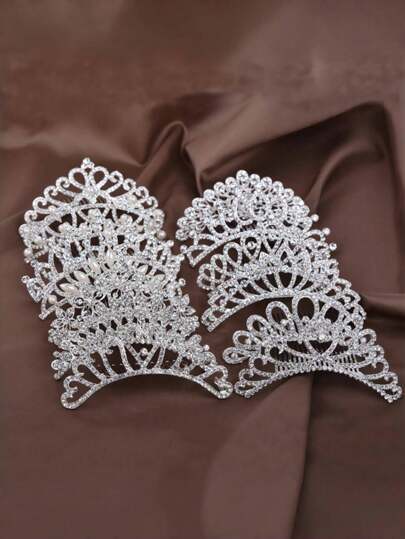 1 pièce Accessoire de cheveux couronne blanche pour filles, peigne à cheveux diadème de princesse décoré de diamants en cristal