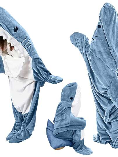 Shark Blanket Hoodie  Adult & Kid, Shark  Costume, Shark Blanket Wearable, Cozy Shark Pajamas Snuggie