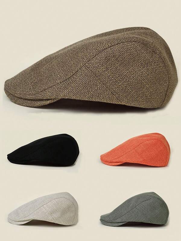 1 pièce Unisexe Casquette Beret en lin grossier de style rétro de couleur unie avancée pour hommes, Casquette Peaked pour les conducteurs de camion