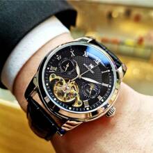 FENSIR 1pc New Automatic Mechanical Watch For Men, Fashionable, Night-Light, Hollow-Out, Multi-Function, Casual & Business Use, Daily Decor