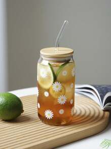 1pc Pretty Daisy Glass Drinking Cup, Fashionable And Simple Cold Drink Cup - Multicolor - View 4