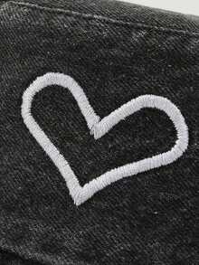 1 Máy Tính Giặt Denim Vintage Chữ & Thêu Trái Tim Nón, Mùa Xuân/Hè Ngoài Trời Thời Trang Mũ Đội - Mũ của ngư dân - Xem 8