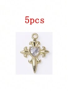 5 piezas de accesorios de joyería de aleación de zinc con colgante con forma de corazón con micro-incrustaciones y estilo barroco