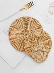 1pc Rattan Cup Pad Coaster Set For Dining Room, Living Room, Kitchen, Suitable For Wedding, Party, Gift, Birthday, Christmas - Brown - View 15