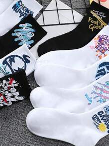 5/10 双随机黑白女式街头风格休闲运动涂鸦中筒袜 - 彩色 - 查看 4
