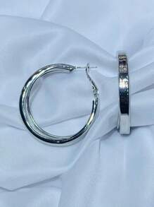 Women Stud Earrings - 銀色厚戒指 - 查看 1