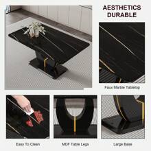 Sumdeal 63" Long Dining Table For 4-6 Modern Faux Marble Dining Table With U-Shape Pedestal Base Mid-Century Rectangle Kitchen Dinner Table,U Shape - 黑色 - 查看 5