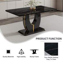 Sumdeal 63" Long Dining Table For 4-6 Modern Faux Marble Dining Table With U-Shape Pedestal Base Mid-Century Rectangle Kitchen Dinner Table,U Shape - 黑色 - 查看 4