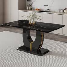Sumdeal 63" Long Dining Table For 4-6 Modern Faux Marble Dining Table With U-Shape Pedestal Base Mid-Century Rectangle Kitchen Dinner Table,U Shape - 黑色 - 查看 1