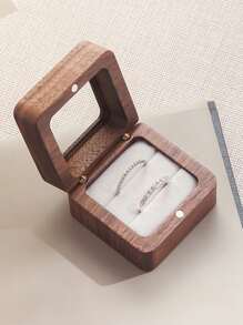 CASEGRACE 1pc Square Design Wooden Ring Box, Simple Wood Clear Panel Design Jewelry Box For Home, Valentine's Day Gift Storage Box For Girl Women Sun Travel Cool