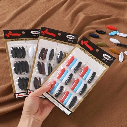 24pcs Women's Plastic Colorful Pin Head Cover Pin Brooch Scarf Clip Shawl Buckle Accessories Women