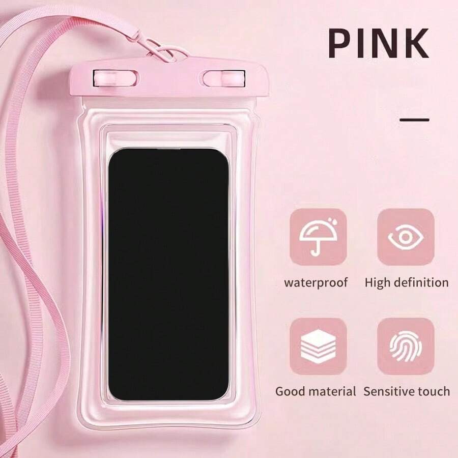 1 件防水手机袋，防水手机壳适用于 15 14 13 12 Pro Max XS 兼容三星，IPX8 3D 手机干燥袋海滩必需品粉色 1 件装 7.0 英寸带浮力气囊泳池袋