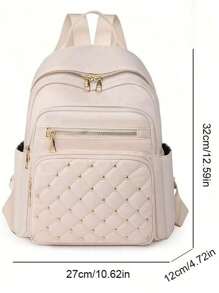 Fashionable Outdoor Backpack, Large Capacity Women Casual Backpack, Rivet Decorated, Student Bookbag, Multi-Colors & Styles Available, Rivets Randomly Distributed, School Backpack - White - View 5