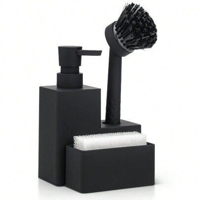 1pc 3-In-1 Kitchen Dish Soap Dispenser With Sponge Holder And Scrubber, Suitable For Sink Countertop