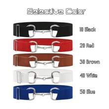 1pc Elastic Belt With Horseshoe Buckle For Equestrian Sports, Daily Wear And Outfits, Elasticity Equestrian Leather Belt With Buckle And Keychain Halloween Summer, School